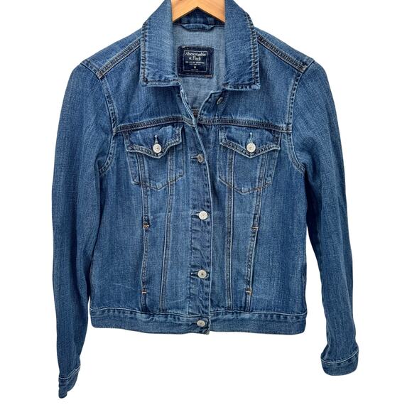 Abercrombie & Fitch Jacket Womens Medium Blue Denim Trucker Classic Button Up - Picture 1 of 6